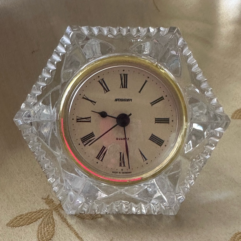 Staiger Germany Clock. Cristal D'Arques of France 24% Lead Crystal Hexagon Base.
